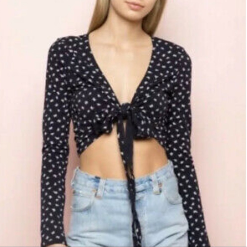 Brandy Melville floral tie long sleeve crop top
